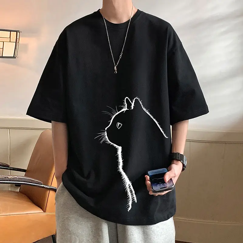 Men Cotton Cat Print T-Shirt Summer 2023 - Image 6