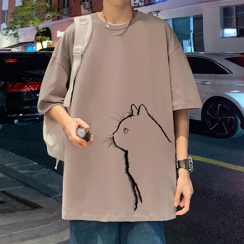 Men Cotton Cat Print T-Shirt Summer 2023 - Image 8