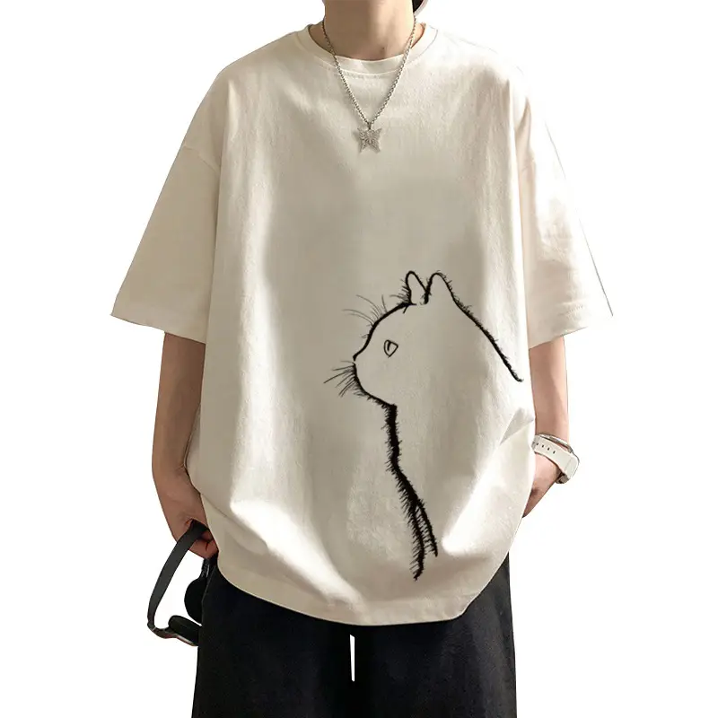 Men Cotton Cat Print T-Shirt Summer 2023 - Image 9