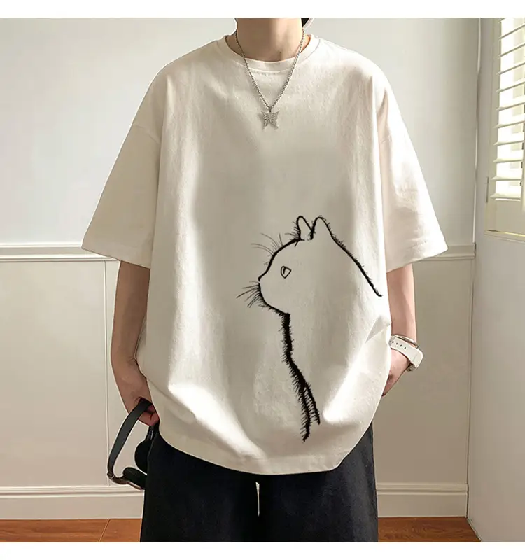 Men Cotton Cat Print T-Shirt Summer 2023 — feature 10