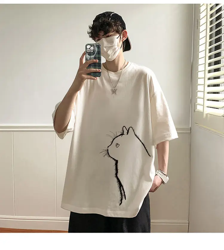 Men Cotton Cat Print T-Shirt Summer 2023 — feature 11