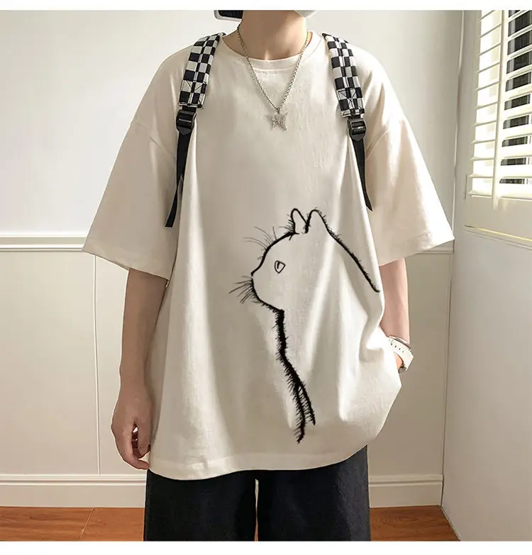 Men Cotton Cat Print T-Shirt Summer 2023 — feature 12