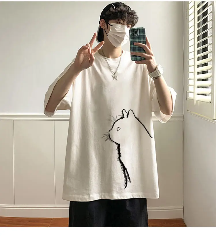 Men Cotton Cat Print T-Shirt Summer 2023 — feature 13
