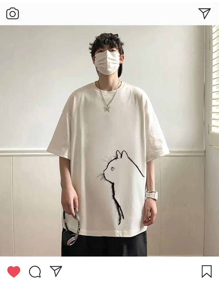 Men Cotton Cat Print T-Shirt Summer 2023 — feature 14