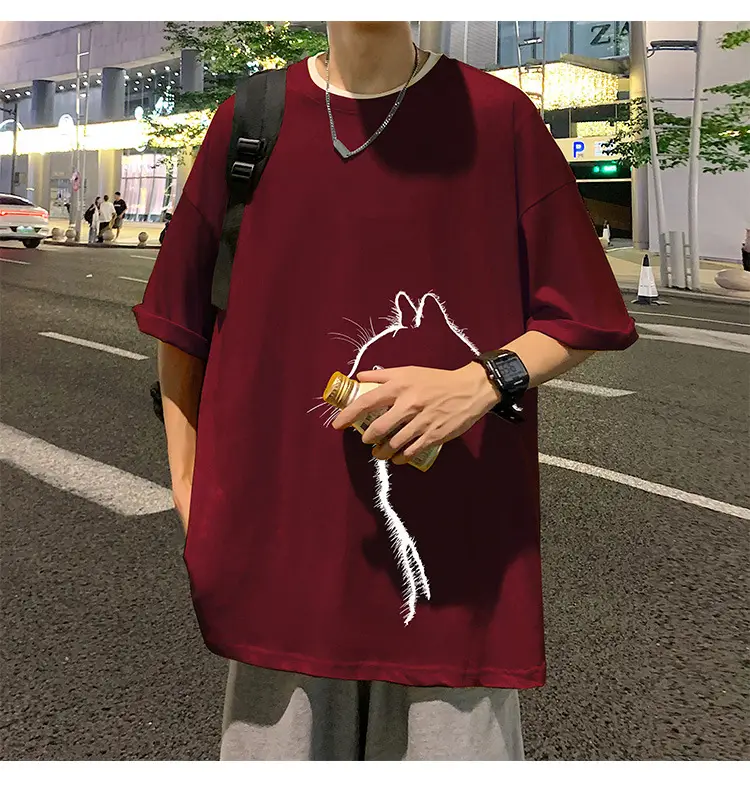 Men Cotton Cat Print T-Shirt Summer 2023 — feature 17