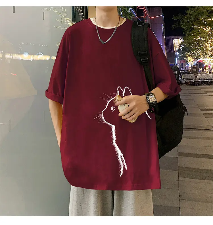 Men Cotton Cat Print T-Shirt Summer 2023 — feature 18