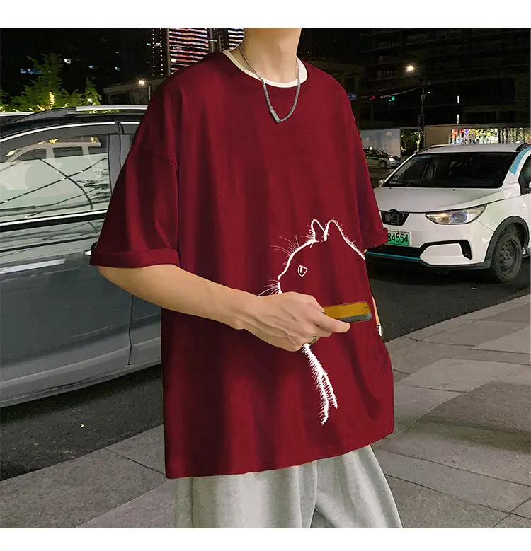 Men Cotton Cat Print T-Shirt Summer 2023 — feature 19