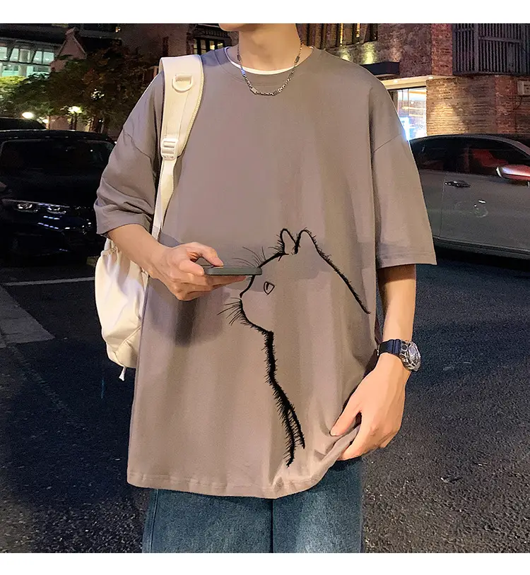Men Cotton Cat Print T-Shirt Summer 2023 — feature 22