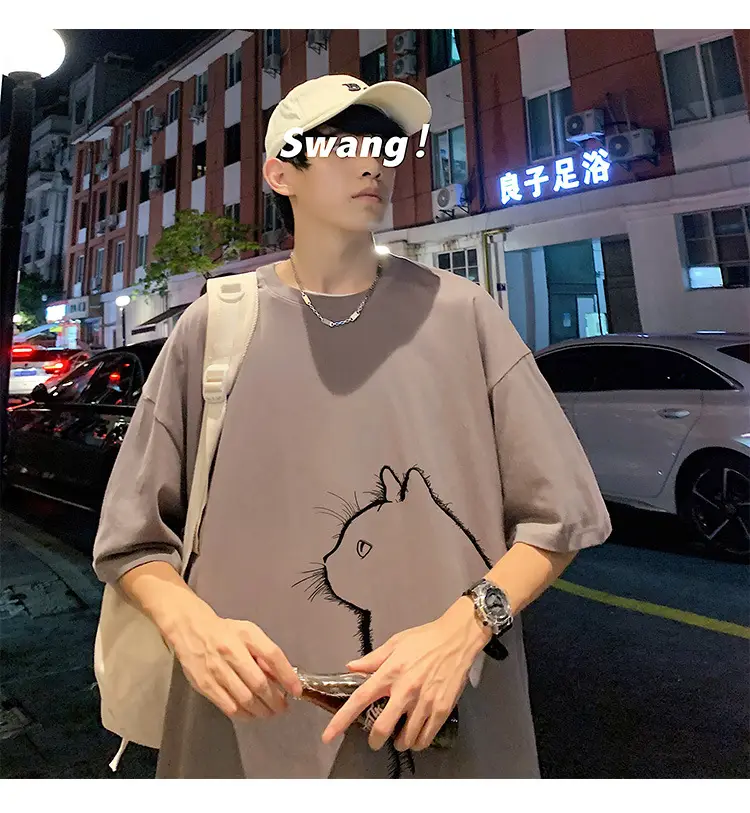 Men Cotton Cat Print T-Shirt Summer 2023 — feature 23