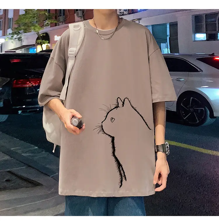 Men Cotton Cat Print T-Shirt Summer 2023 — feature 24