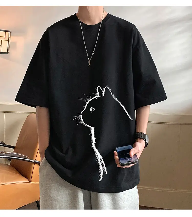 Men Cotton Cat Print T-Shirt Summer 2023 — feature 3