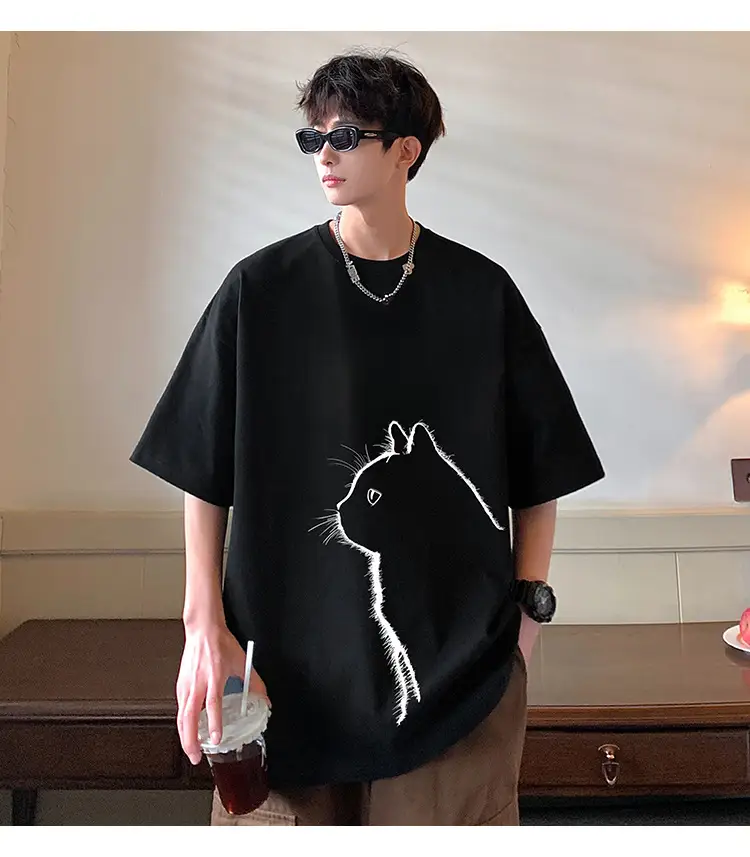 Men Cotton Cat Print T-Shirt Summer 2023 — feature 4