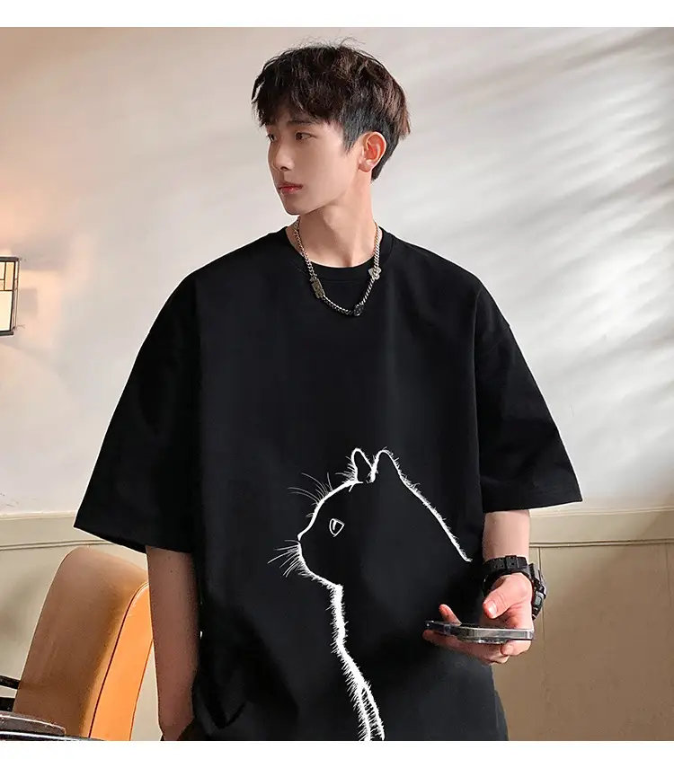 Men Cotton Cat Print T-Shirt Summer 2023 — feature 5