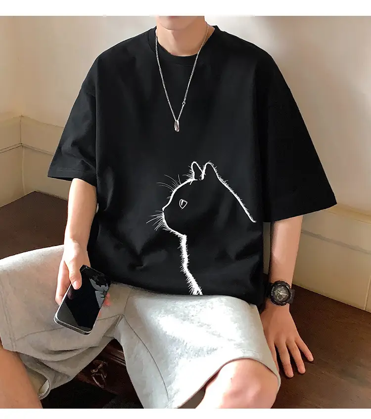 Men Cotton Cat Print T-Shirt Summer 2023 — feature 6