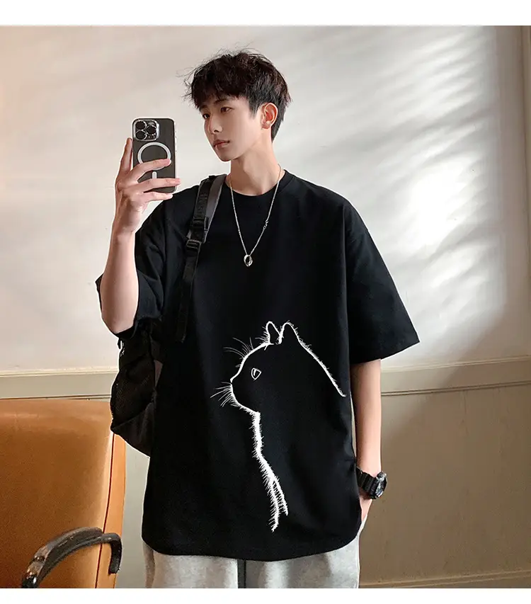 Men Cotton Cat Print T-Shirt Summer 2023 — feature 7