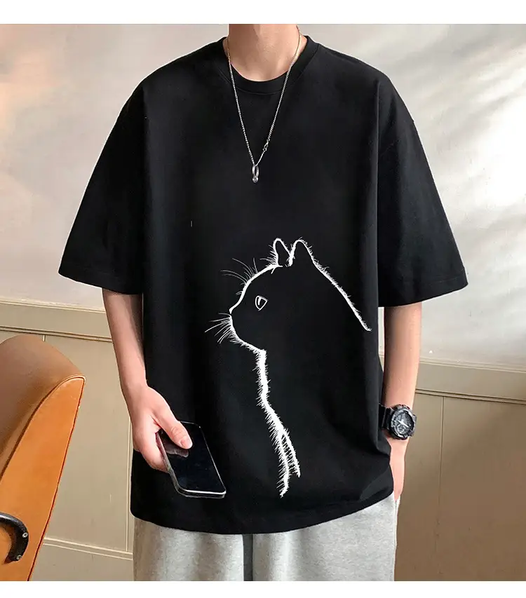 Men Cotton Cat Print T-Shirt Summer 2023 — feature 8