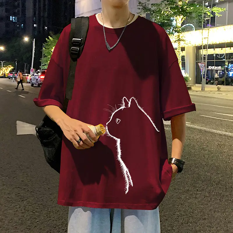Men Cotton Cat Print T-Shirt Summer 2023 - Image 4
