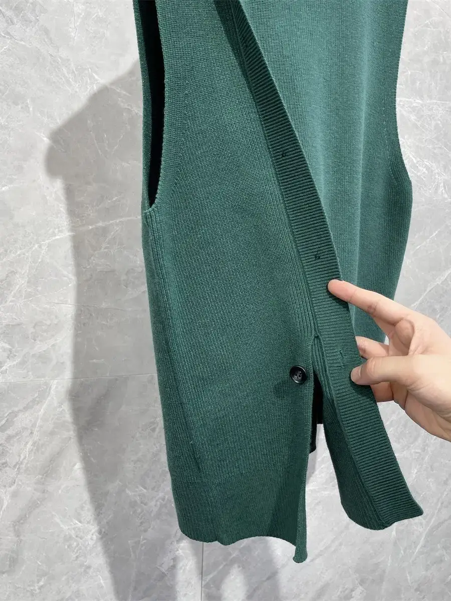 Men Sleeveless Button Pullover Vest Green - Image 6