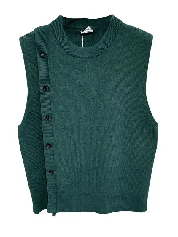 Men Sleeveless Button Pullover Vest Green - Image 7