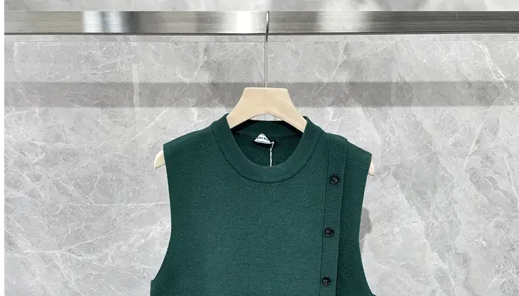 Men Sleeveless Button Pullover Vest Green — feature 2