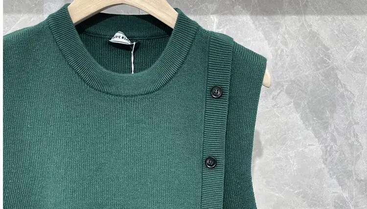 Men Sleeveless Button Pullover Vest Green — feature 4