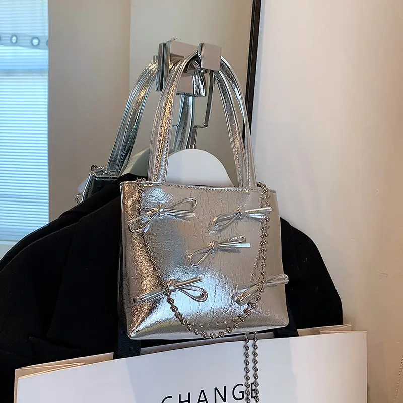 Silver Chain Shoulder Messenger Bag for Women - Image 2