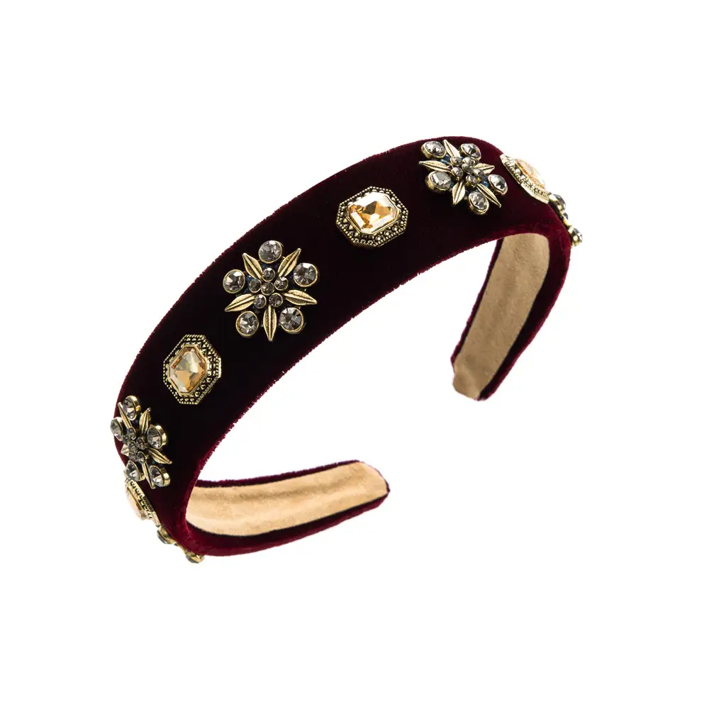 Maroon Rhinestone Hair Band with Wide Edge - Image 7