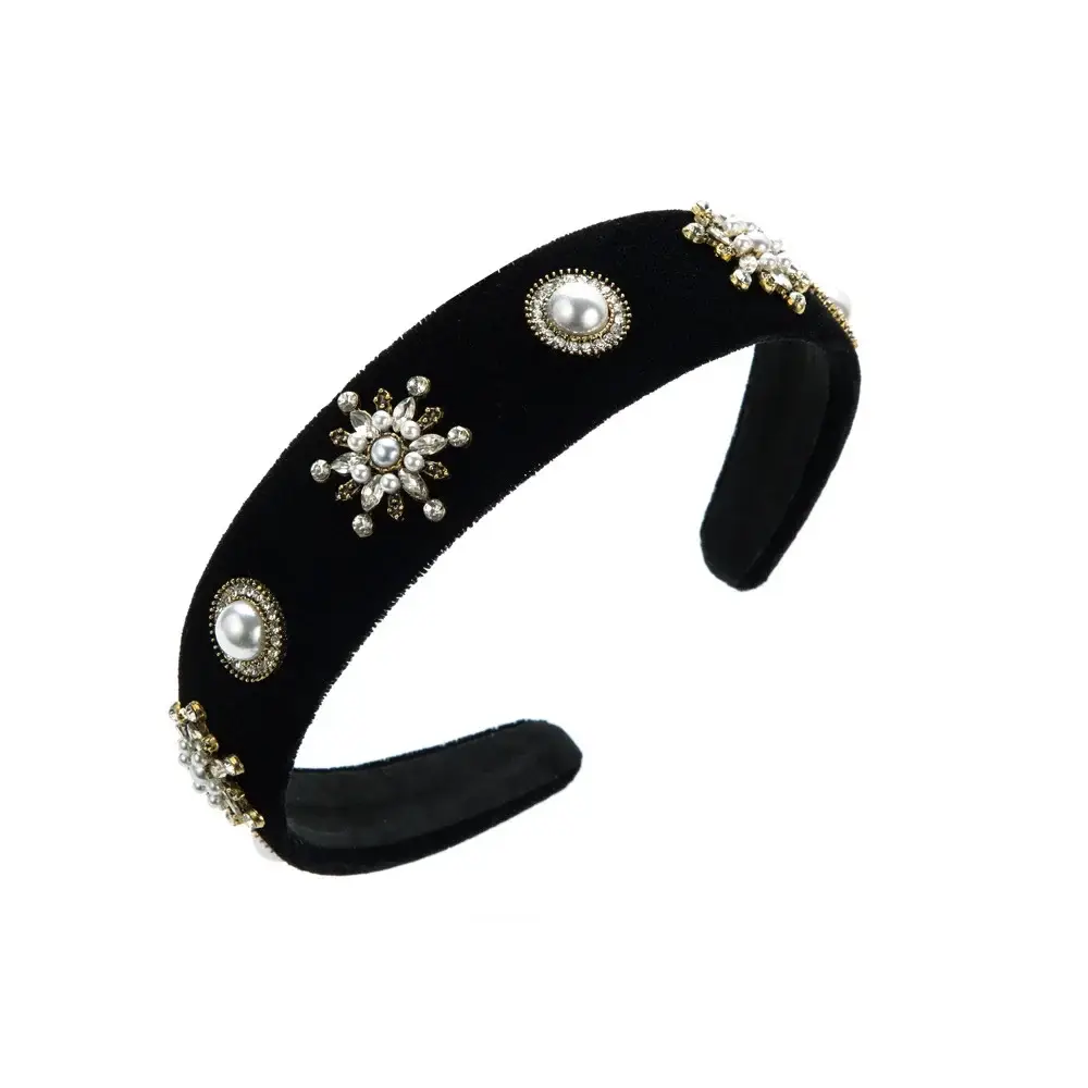 Maroon Rhinestone Hair Band with Wide Edge - Image 2
