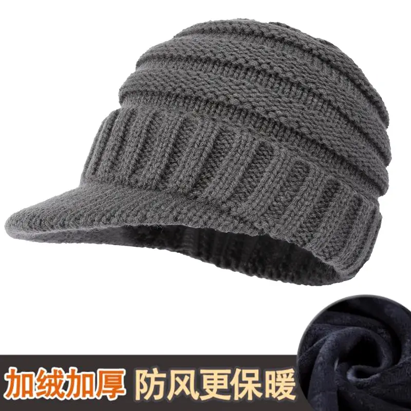 Men's Grey Knit Windproof Beanie Hat - Image 15