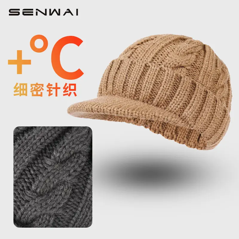 Men's Grey Knit Windproof Beanie Hat - Image 4