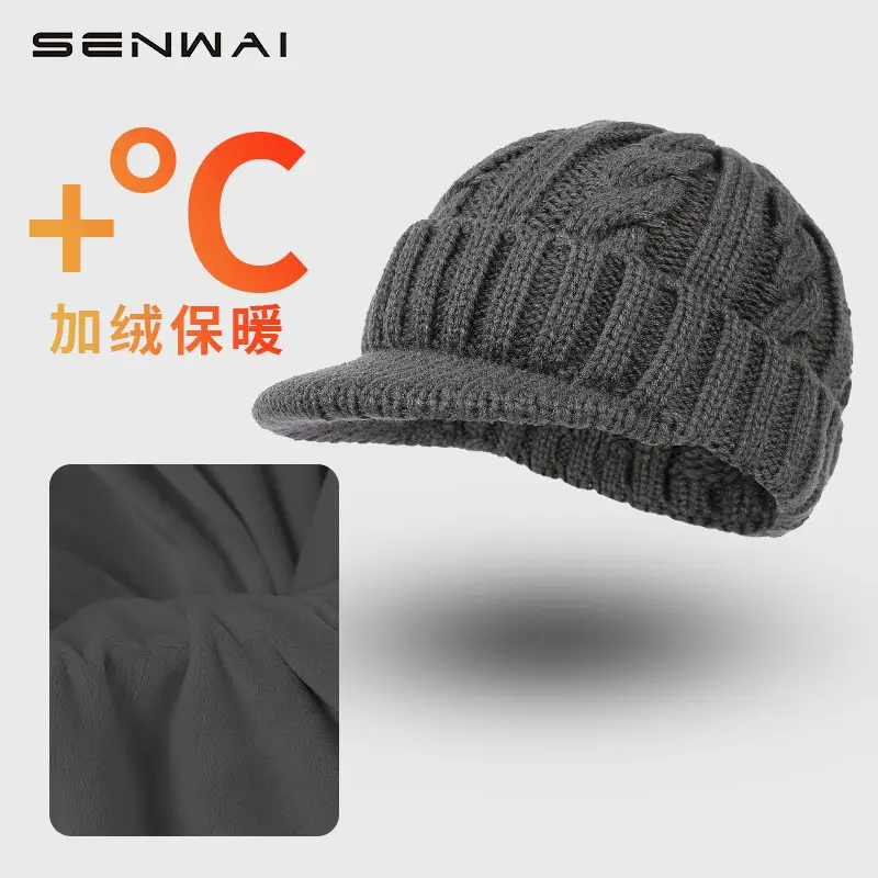 Men's Grey Knit Windproof Beanie Hat - Image 6