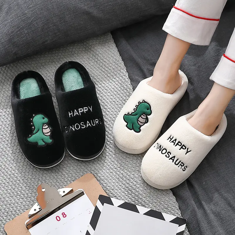 Cotton Slippers for Men in Autumn and Winter Home Indoor Anti-Couples Cute Dinosaur Warm Plush Cotton Slippers Wholesale Women Winter