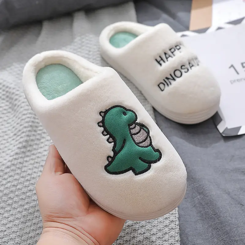 Cotton Slippers for Men in Autumn and Winter Home Indoor Anti-Couples Cute Dinosaur Warm Plush Cotton Slippers Wholesale Women Winter