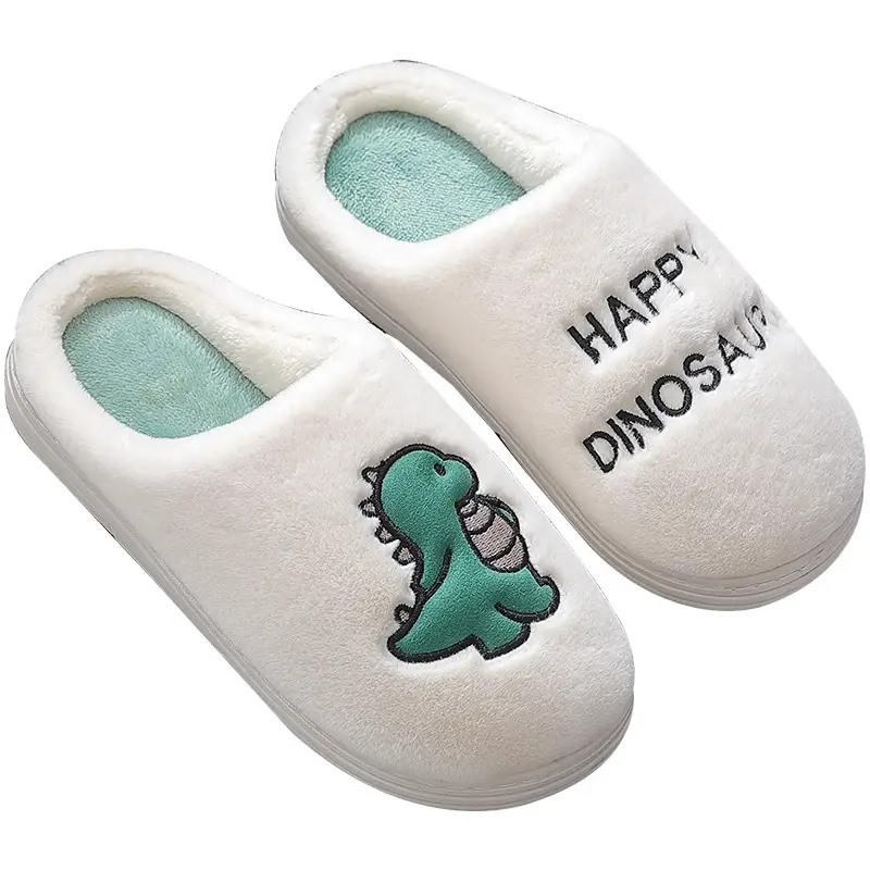 Cotton Slippers for Men in Autumn and Winter Home Indoor Anti-Couples Cute Dinosaur Warm Plush Cotton Slippers Wholesale Women Winter