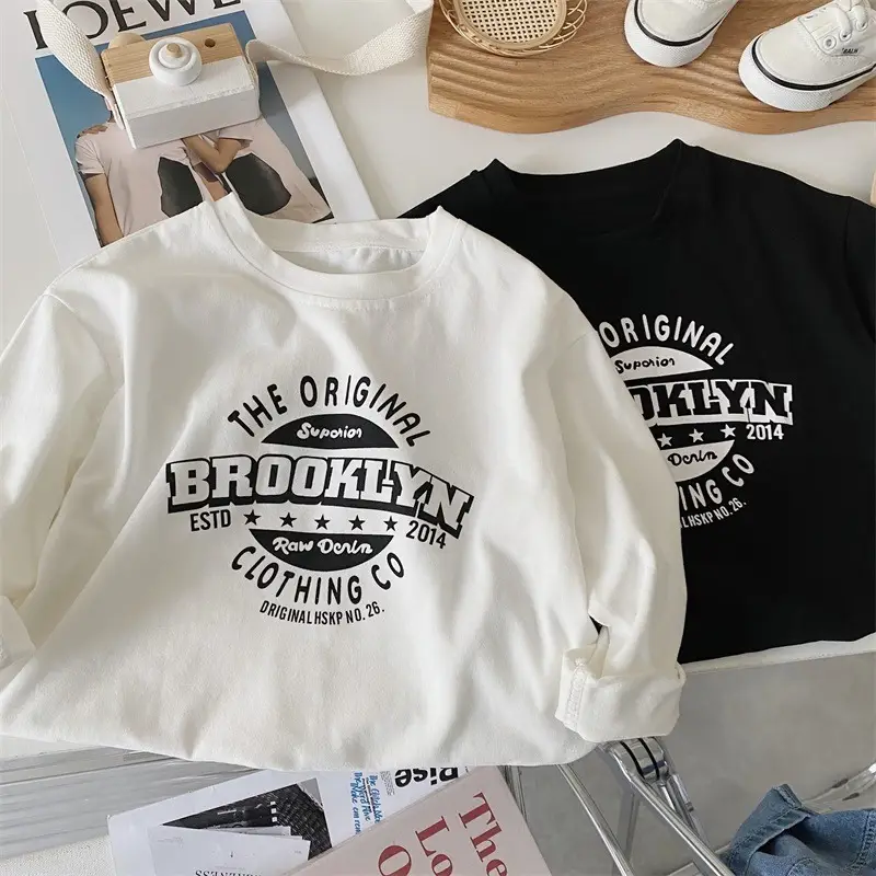 Children Cotton Long Sleeve T-Shirt White Spring Autumn Korean Style - Image 3