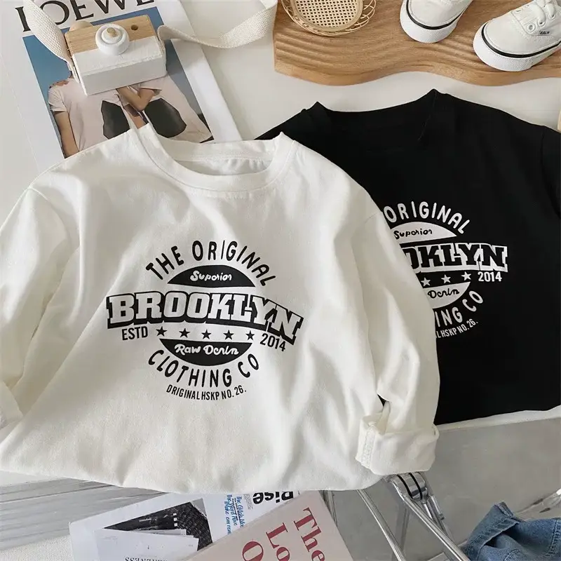 Children Cotton Long Sleeve T-Shirt White Spring Autumn Korean Style — feature 1