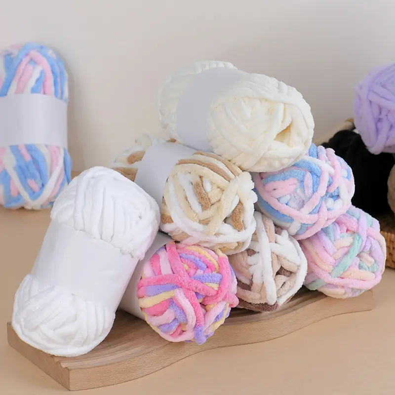 In-Stock Ice Strip Yarn Colorful Thick Yarn Single Strand Handmade DIY Crochet Slippers Neck Warmer Scarf Yarn Wholesale