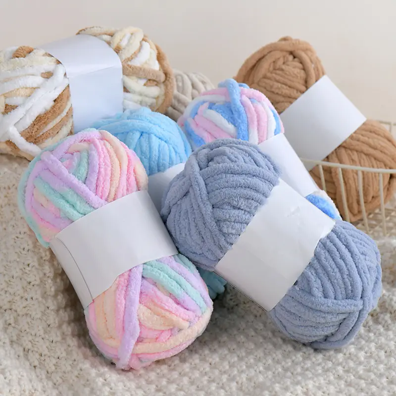 In-Stock Ice Strip Yarn Colorful Thick Yarn Single Strand Handmade DIY Crochet Slippers Neck Warmer Scarf Yarn Wholesale
