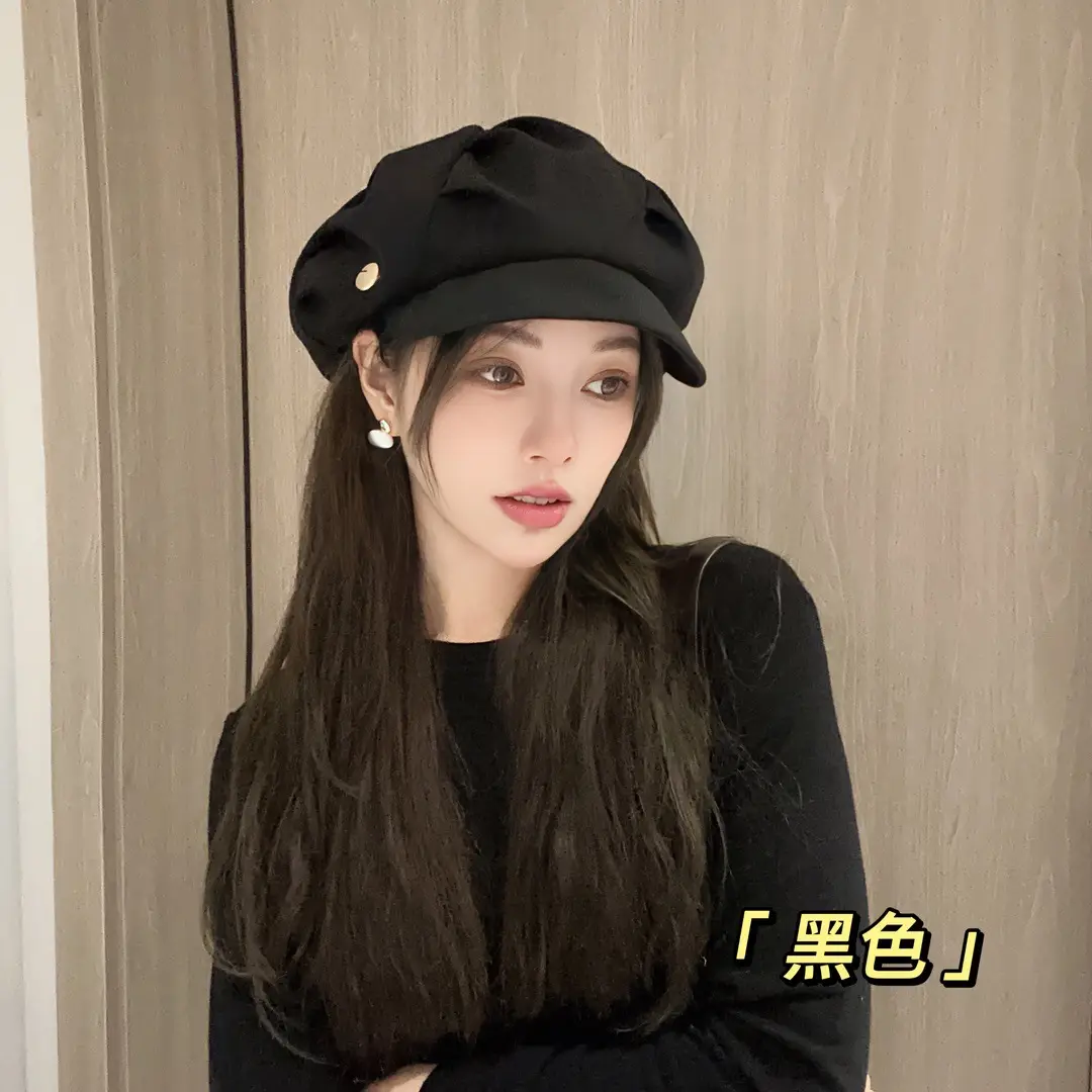 Black Women's Octagonal Peaked Cap for Autumn Casual Wear - Image 2