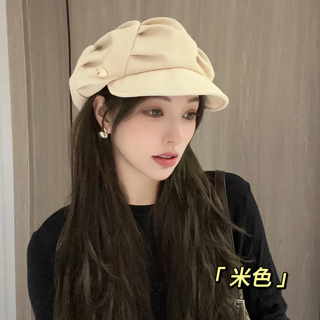 Black Women's Octagonal Peaked Cap for Autumn Casual Wear - Image 3