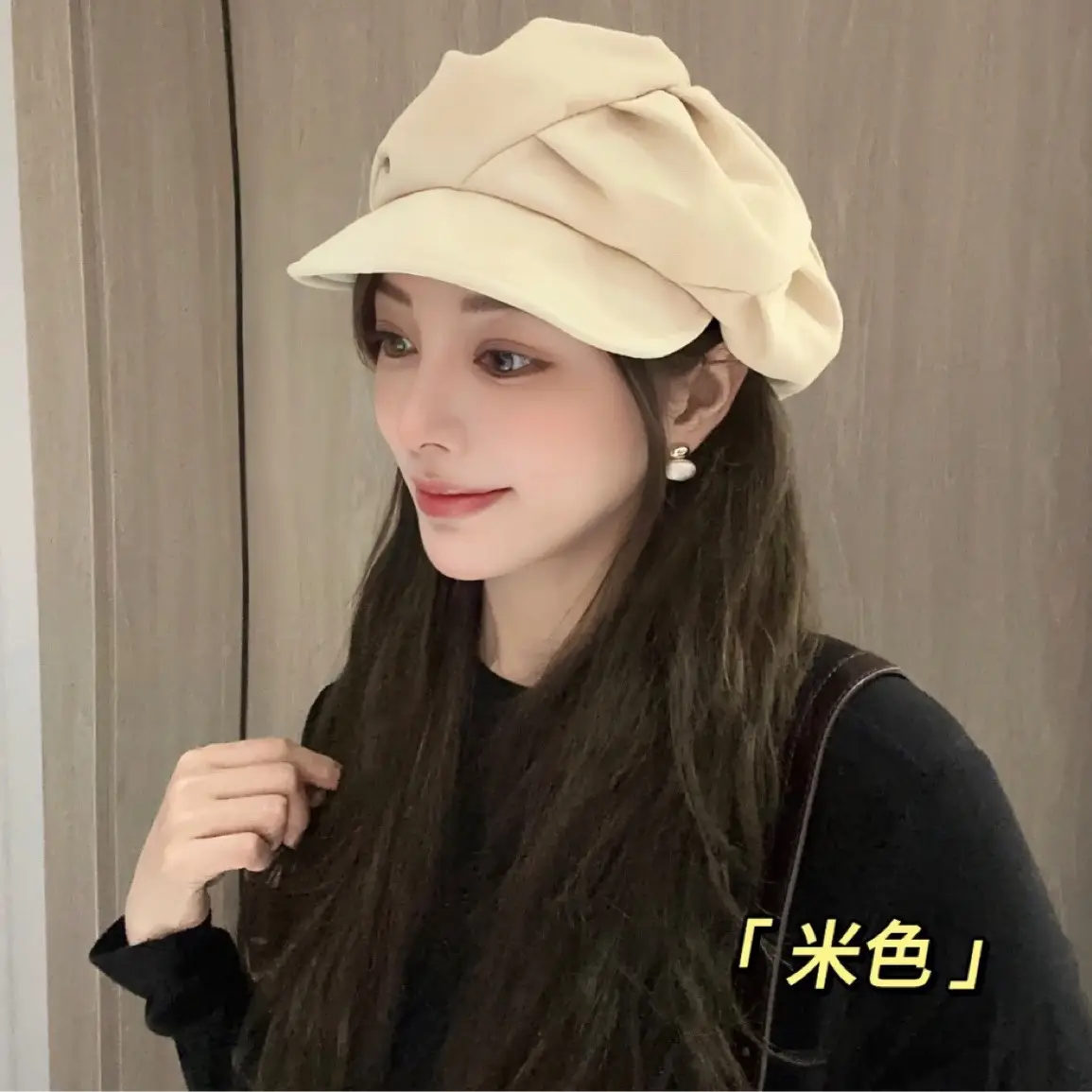 Black Women's Octagonal Peaked Cap for Autumn Casual Wear - Image 4