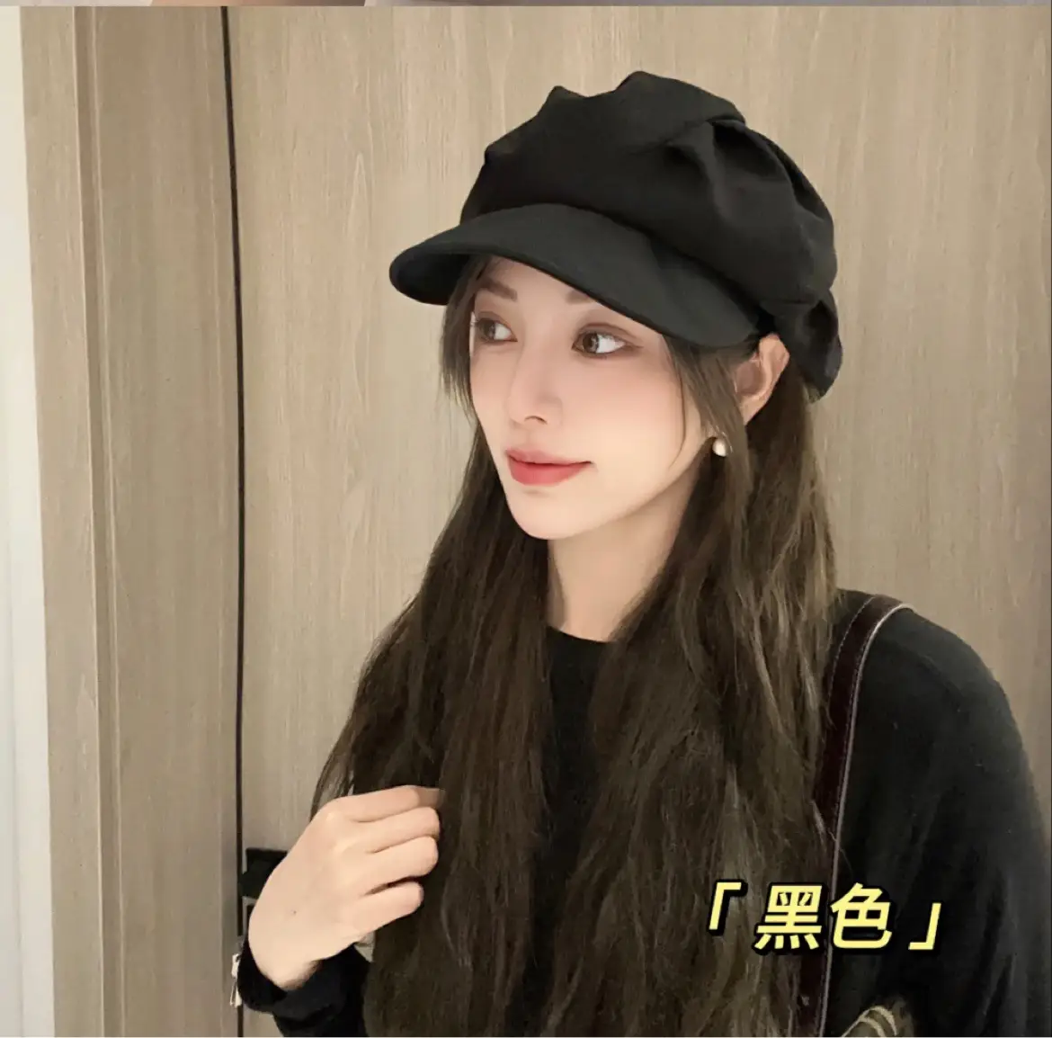 Black Women's Octagonal Peaked Cap for Autumn Casual Wear — feature 6