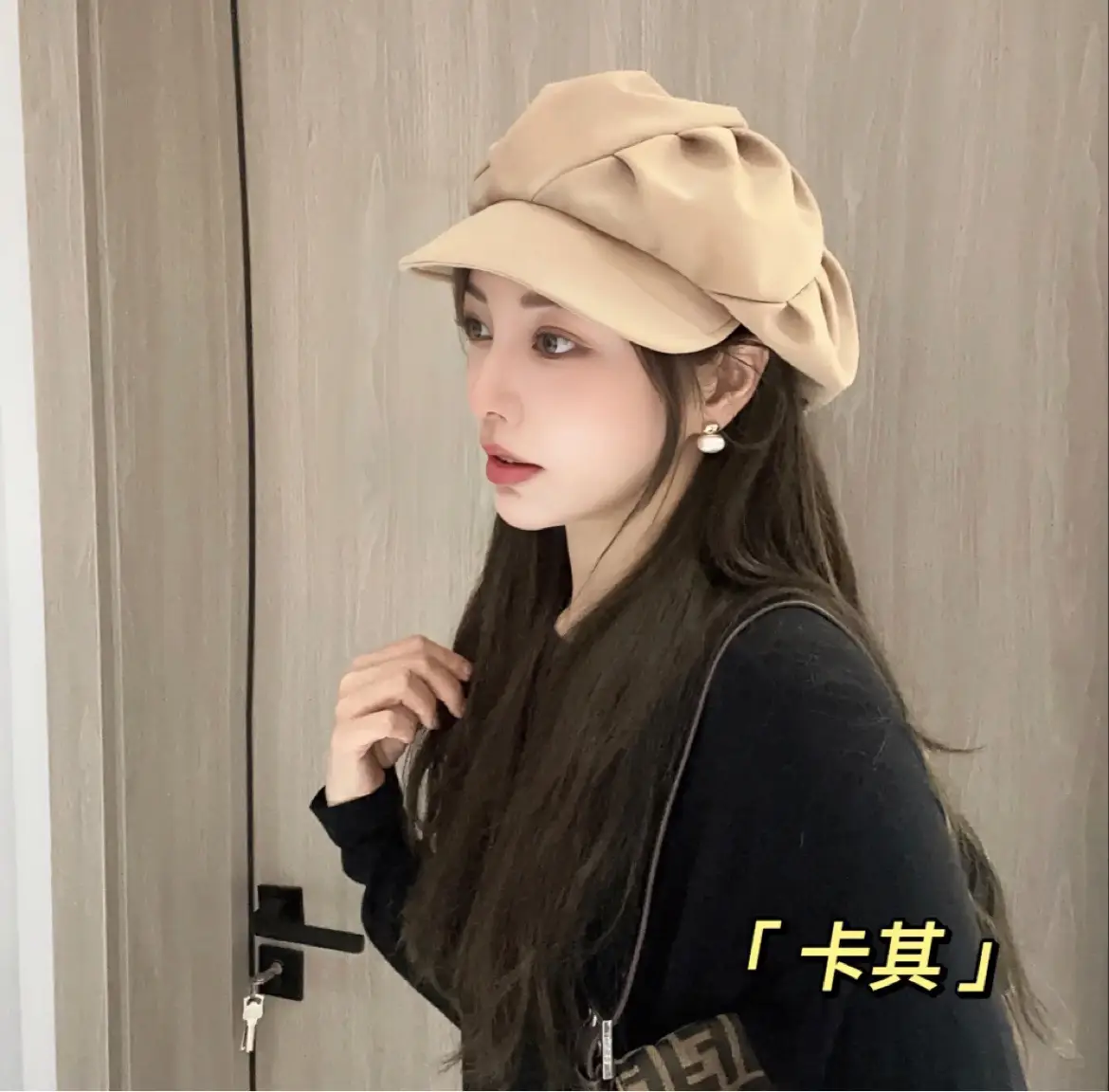 Black Women's Octagonal Peaked Cap for Autumn Casual Wear — feature 8