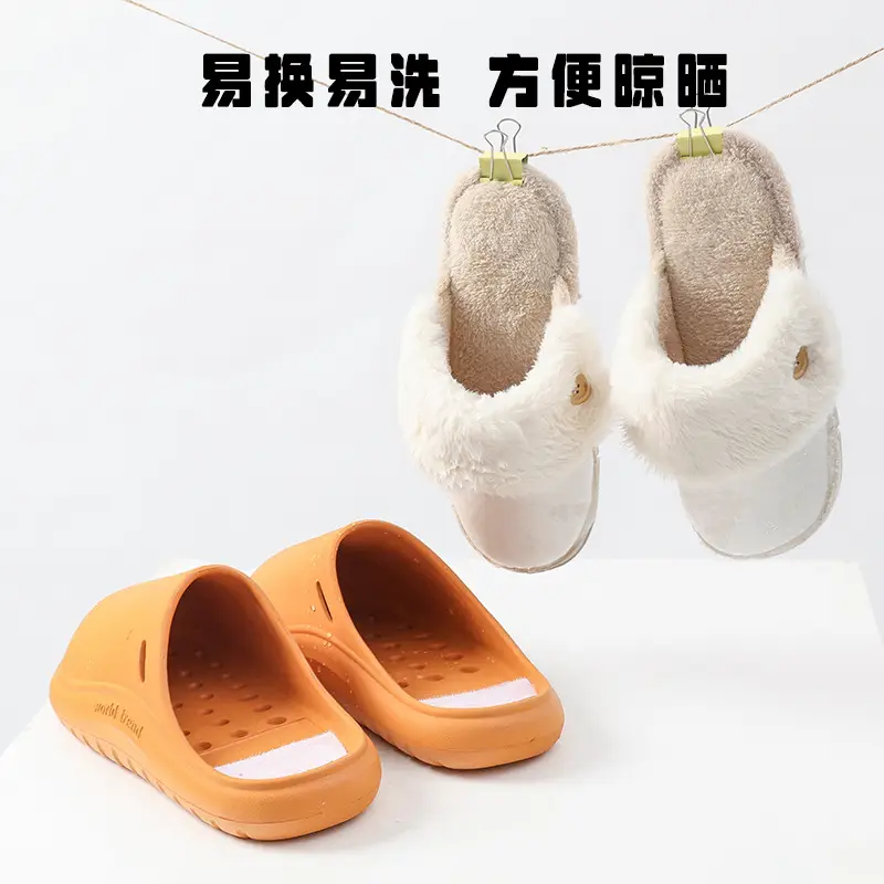 Removable and Washable Comfortable Cotton Slippers for Women, Winter Indoor Home Non-Slip Waterproof Warm Thick-Soled Plush Slippers for Men - Image 9
