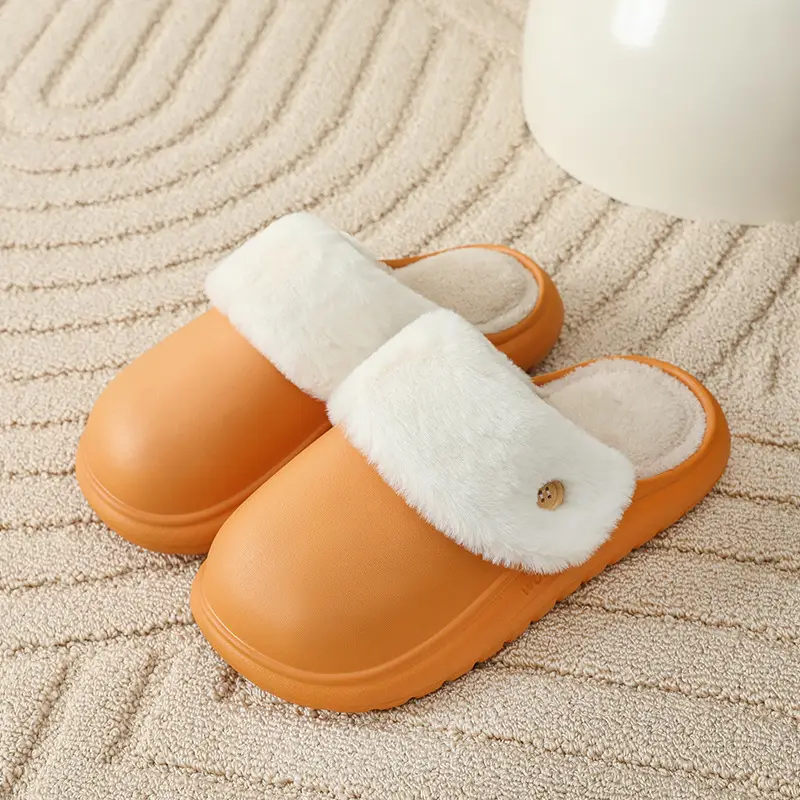 Removable and Washable Comfortable Cotton Slippers for Women, Winter Indoor Home Non-Slip Waterproof Warm Thick-Soled Plush Slippers for Men - Image 2