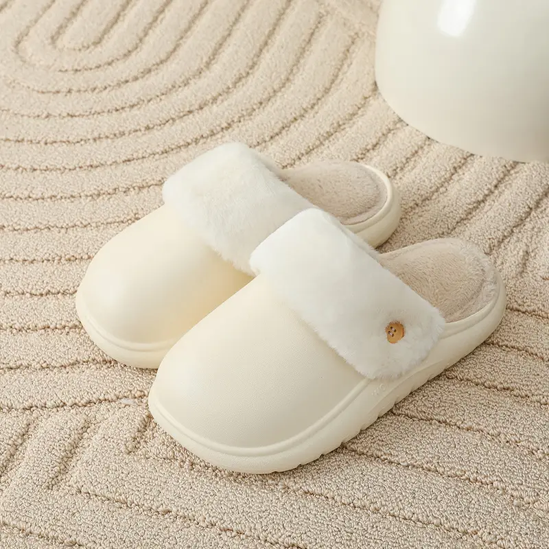 Removable and Washable Comfortable Cotton Slippers for Women, Winter Indoor Home Non-Slip Waterproof Warm Thick-Soled Plush Slippers for Men - Image 3