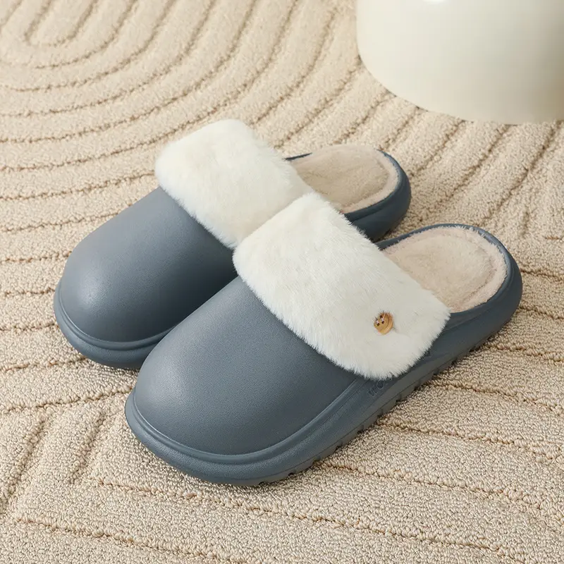 Removable and Washable Comfortable Cotton Slippers for Women, Winter Indoor Home Non-Slip Waterproof Warm Thick-Soled Plush Slippers for Men - Image 5