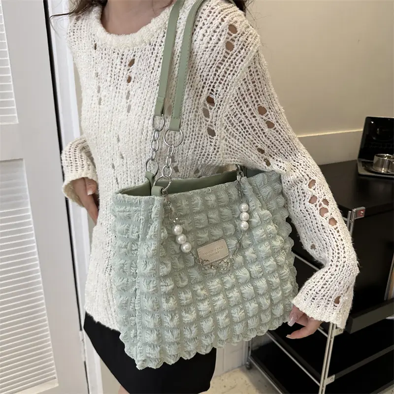 White Pleated Shoulder Bag for Women Large Capacity Summer 2026 - Image 6