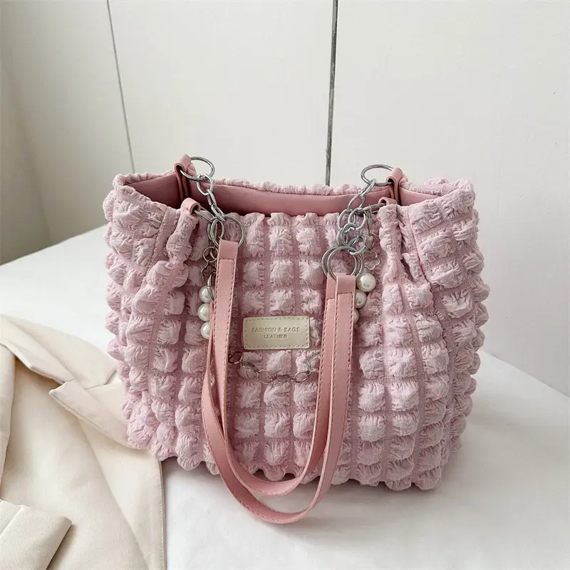 White Pleated Shoulder Bag for Women Large Capacity Summer 2026 - Image 7