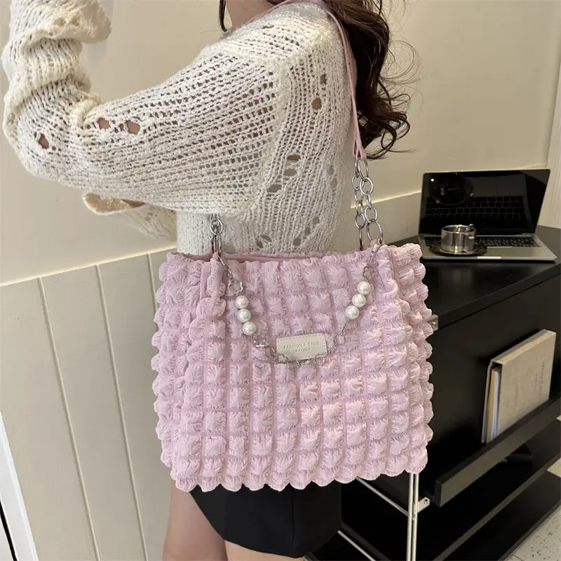 White Pleated Shoulder Bag for Women Large Capacity Summer 2026 - Image 8